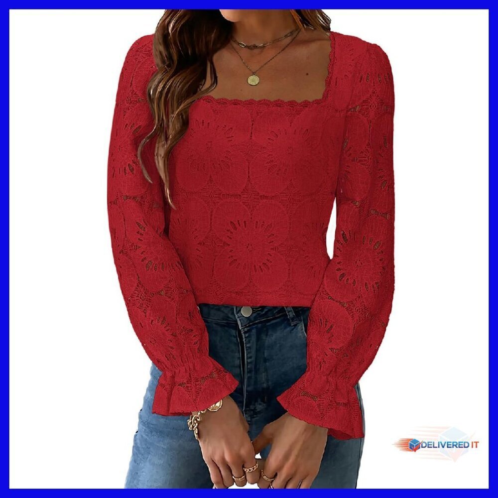 Long Sleeve Embroidered Lace Crochet Blouse Boho Tops Women's Fall Fashion